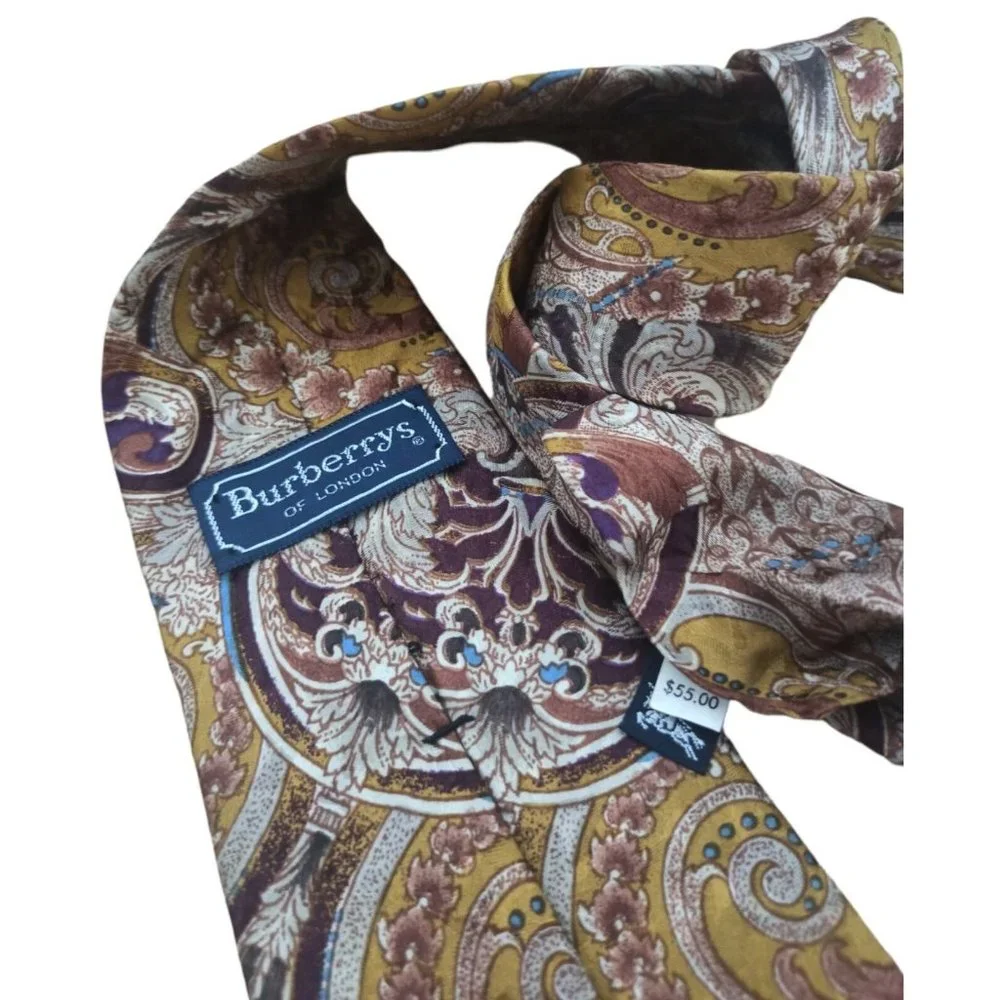 BURBERRYS Brown Paisley Silk Tie HANDMADE USA 60